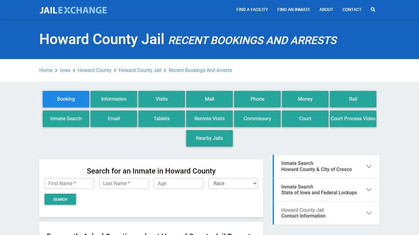 Howard County Jail IA Recent Arrests and Bookings - Jail Exchange